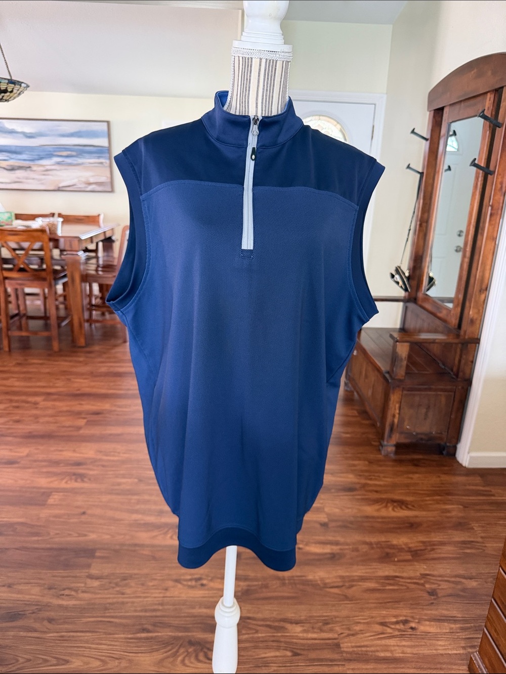 PGA Tour Navy Sleeveless Mock Neck Zip Polo